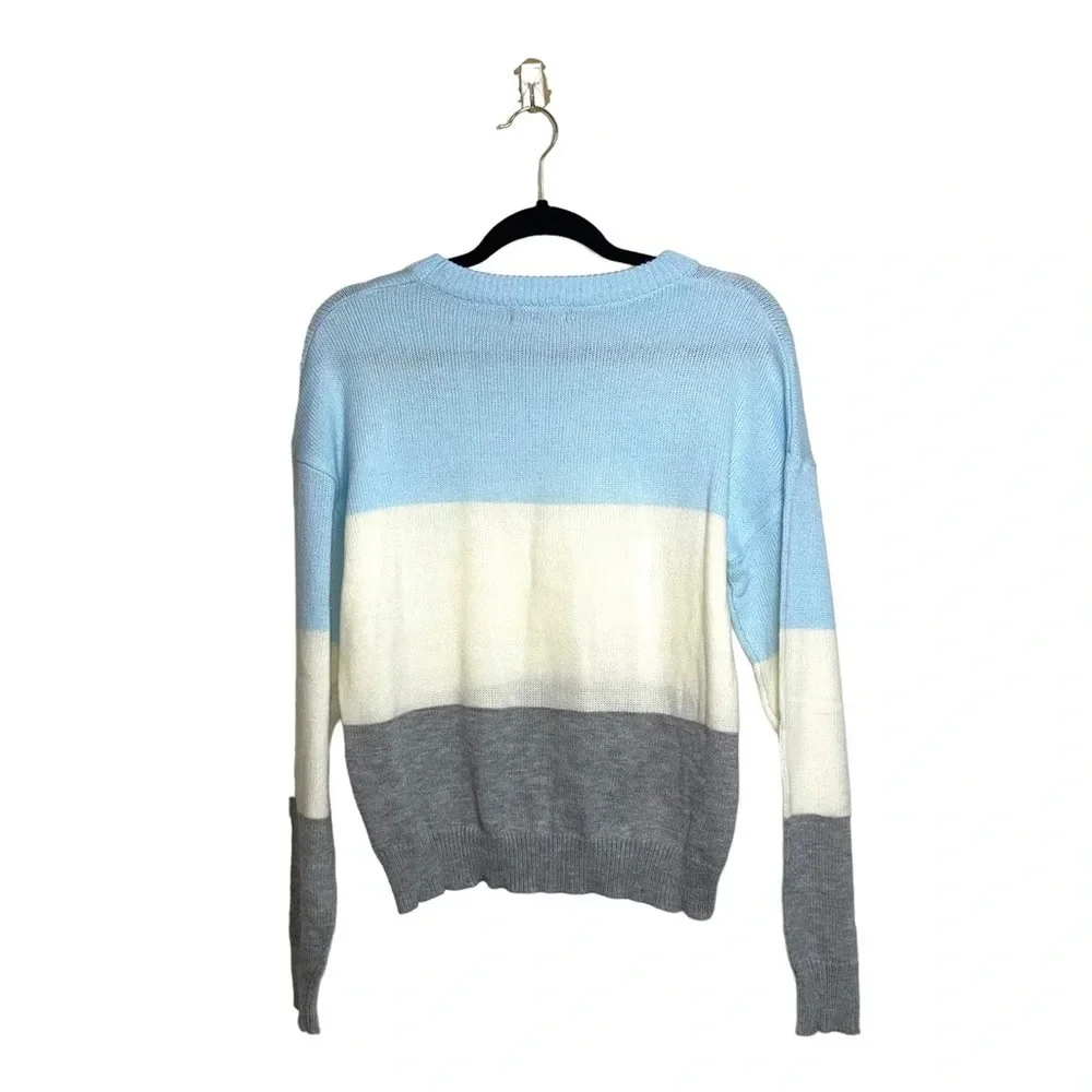 SHEIN Colorblock Sweater Baby Blue White Gray Drop Shoulder Medium Women’s